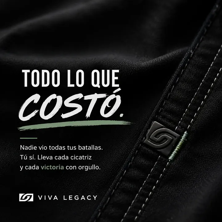 Detalle de prenda negra VIVA LEGACY con isotipo en relieve
